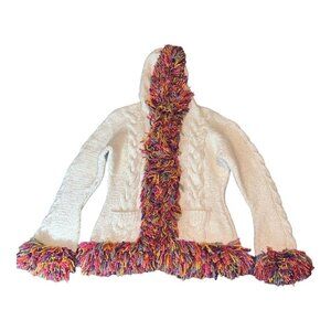 WORLD FOLK ART Nanaimo Canada Ivory Knit Wool Blend Hooded Full Zip Sweater